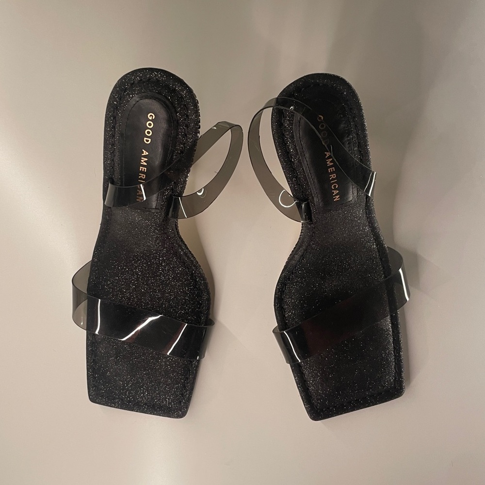 Good American Black Glitter heels